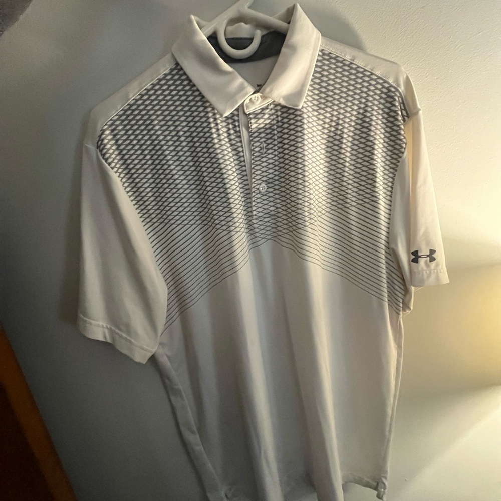 Under Armour White Men's Short-Sleeve Golf Polo with Gray Pattern